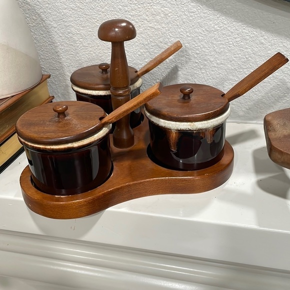 VINTAGE wood ceramic condiment tray - Picture 1 of 3